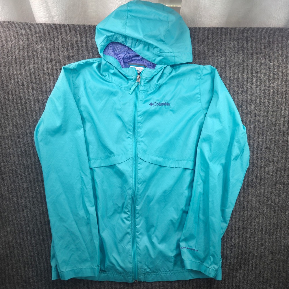 Columbia Kids Omni-Shield Windbreaker Jacket Teal Blue Purple Mesh L Large 14/16